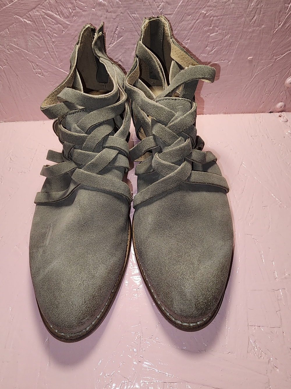 Seychelles Grey Suede Lace-Up Ankle Booties